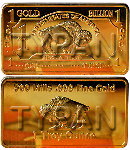 USA 1oz Buffalo 500mill gold plated bar + FREE coin