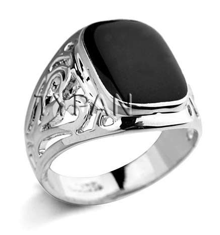 Black Stone Size 10 Platinum plated Men's Ring
