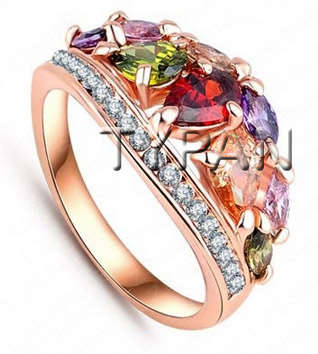 Multicolour Zircon and Austrian crystals 18K Rose Gold Plated Size 8 Ring in Box