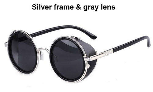 **IN STOCK** Retro Side Visor Steampunk John Lennons Unisex Sunglasses - Silver Frame Gray lenses