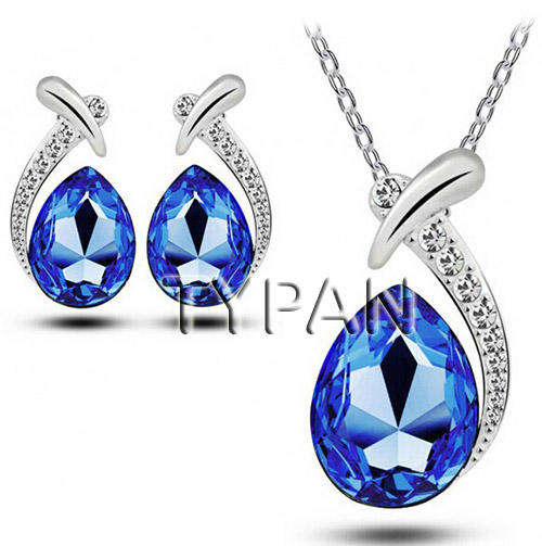 **IN STOCK** Austrian crystal waterdrop necklace and earrings jewellery set (dark blue) with box