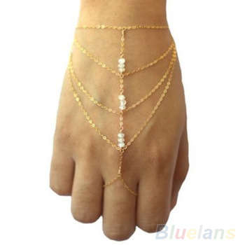 Multi Chain Tassel Slave Ring Hand Chain - Zinc Alloy in gold finish