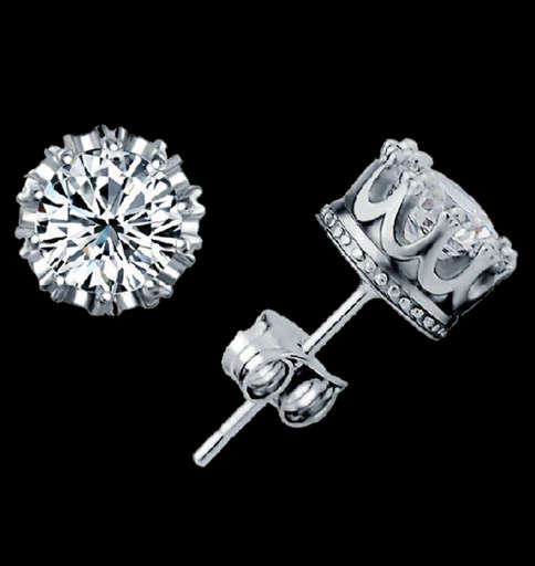 Platinum Plated Multi Prong 8mm Cubic Zirconia Stud Earrings in ring box