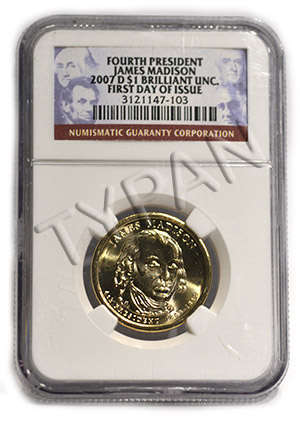 2007 4th US Presidential $1 James Madison coin 1st Day of issue Brilliant Uncirculated