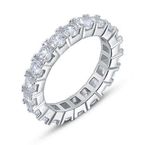 Austrian Crystal Eternity Ring Silver Plated Size 8 with box