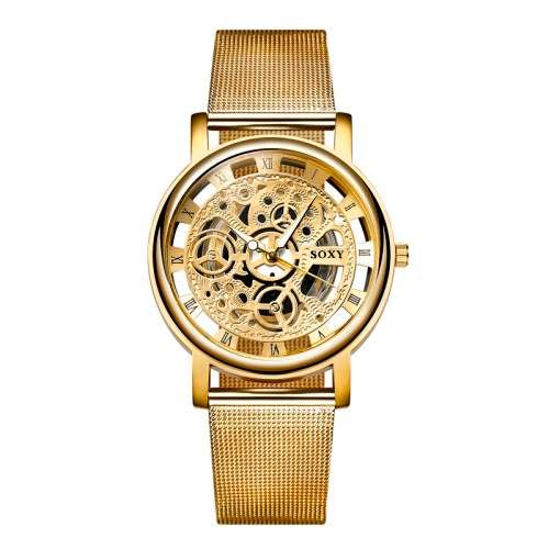 SOXY Skeleton Watch Gold with Steel Mesh Strap