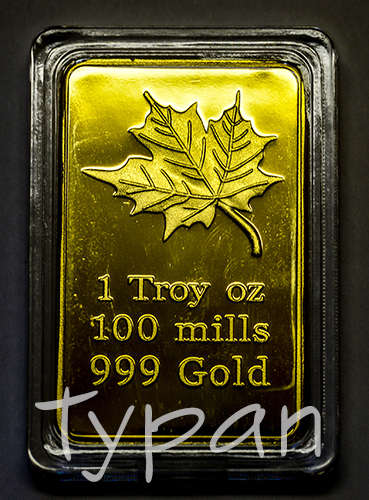 Canadian Maple Leaf 1oz gold clad bar