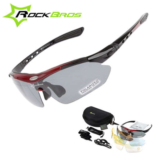 Polarized Sports Cycling Sunglasses Goggles 5 in 1 RED frame