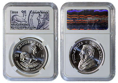 2018 KRUGERRAND slabbed 1oz 99.9% pure silver bullion coin