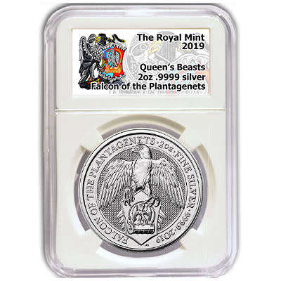 2019 Great Britain 2oz Pure Silver 5 Pounds Queen's Beast #6 Falcon of the Plantagenets