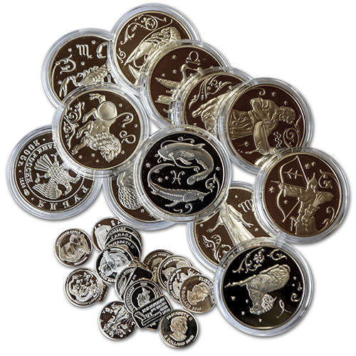 1X 15mm 99.99% Pure Silver 1g Coin/bar + 1X 2005 Zodiac constellation 33mm 15g silverplated coin