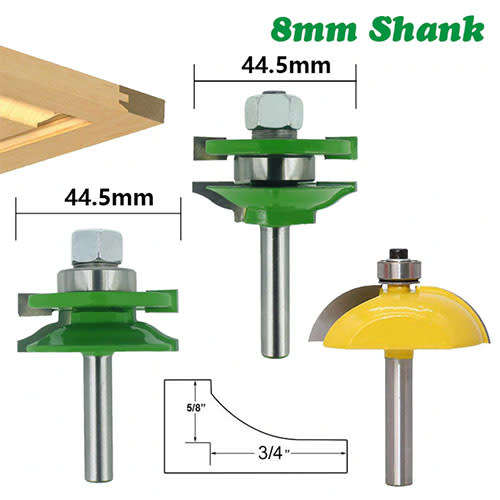 3pcs 8mm Shank Door Panel Cutters Router Bit Set
