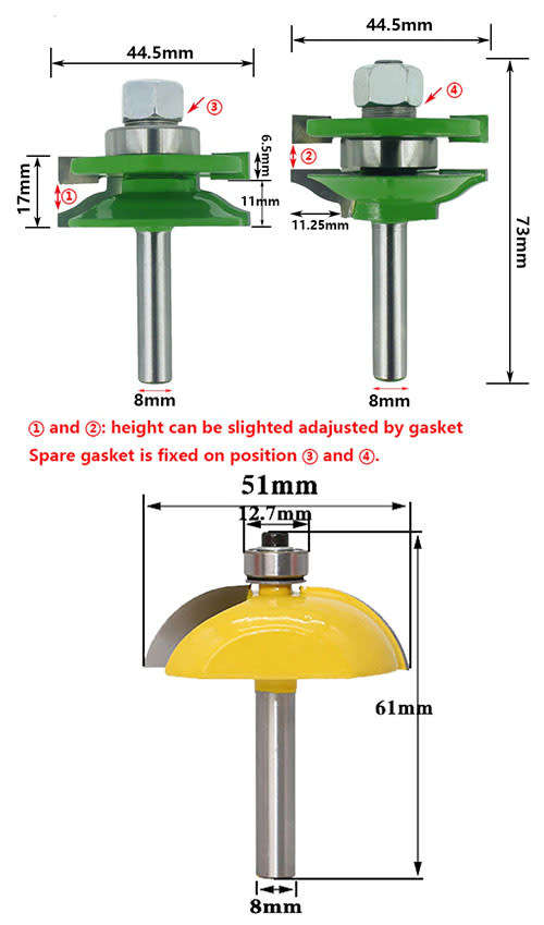 3pcs 8mm Shank Door Panel Cutters Router Bit Set
