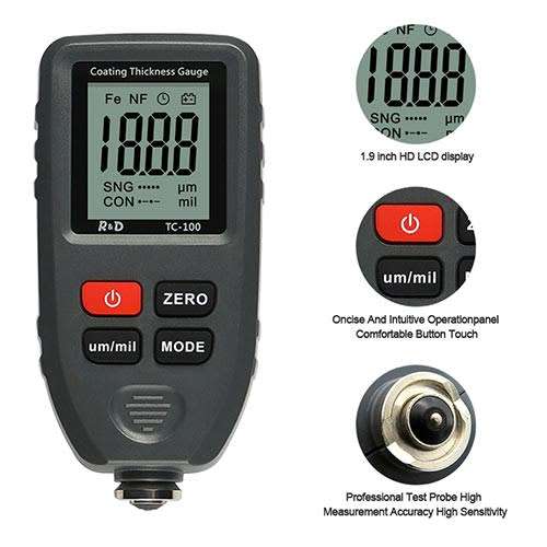 TC100 Coating Thickness Gauge Ultra-precise 0.1micron / 0-1300 with calibration plates