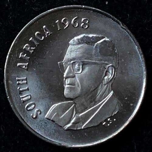 1968 South Africa 5c English Uncirculated nickel