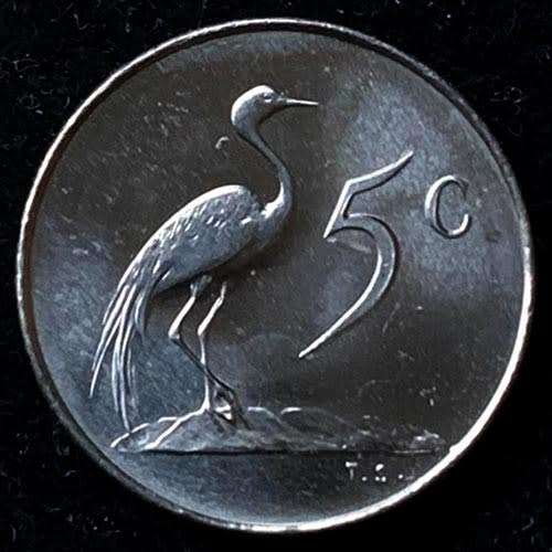 1968 South Africa 5c English Uncirculated nickel