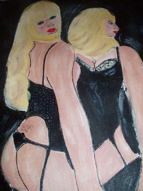 NIKITA "GIRL IN STOCKINGS" Beautiful arcrylic on canvas boad