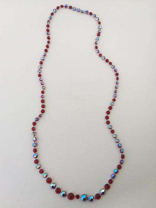 Long red Aurora Borealis bead necklace