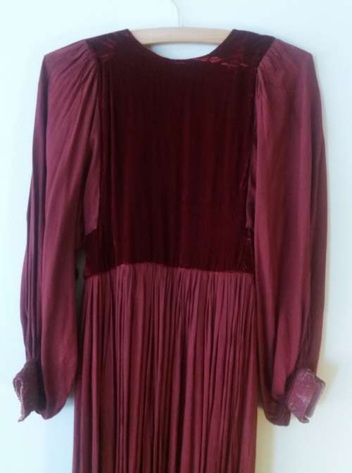 Boho maroon dress with velvet and embroidered detail