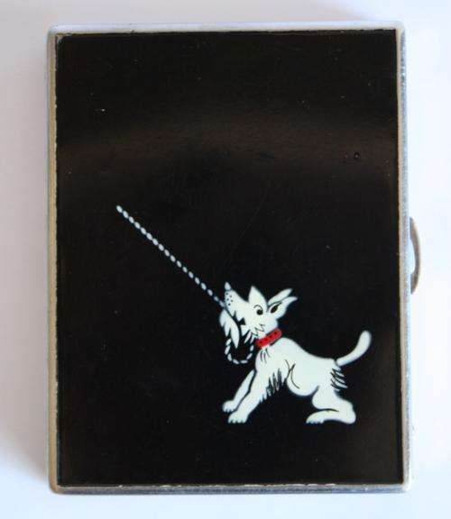 Lovely enamel cigarette case with white terrier