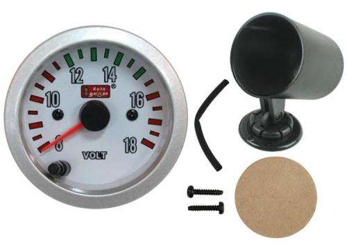 2" Silver / White Electronic Volt Gauge