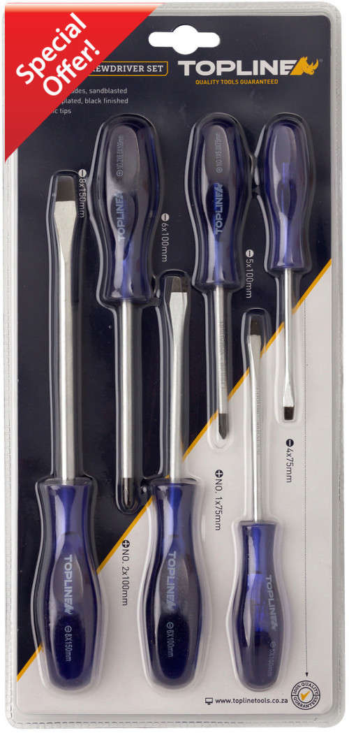 6 Piece Black Tip Screwdriver Set - Topline