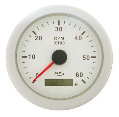 Marine Analogue 6000RPM Tachometer with Digital Hour Meter - White