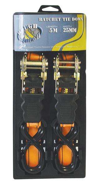 2 Piece Heavy Duty Ratchet Tie Down - 25mm x 5m