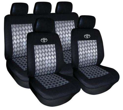 Seat Cover Set - 9 Piece - Black \ Grey - Toyota Logo