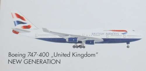 HERPA 1/500 BOEING 747-400 BRITISH AIRWAYS "UNITED KINGDOM" NEW, BOXED