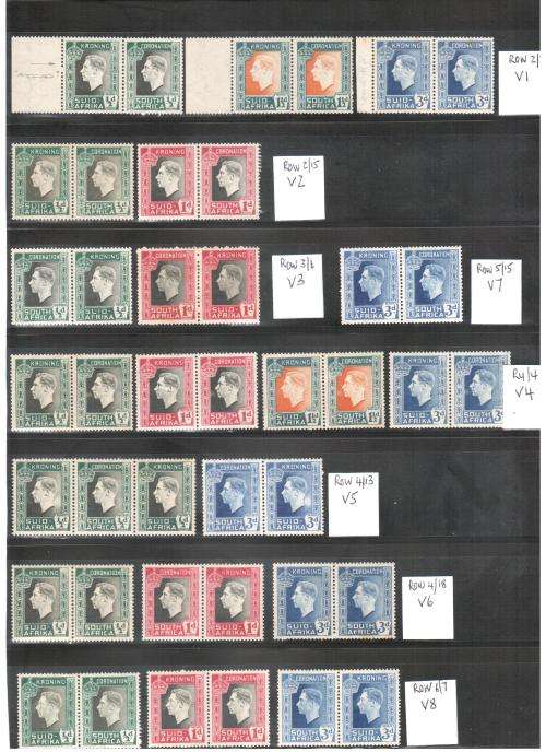 UNION OF SA KGVI CORONATION UHB LISTED VARIETIES V1 to V8 UMM/MM. (20)