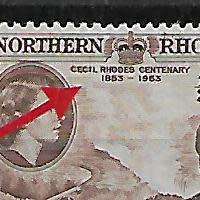 ** VARIETY**  NORTHERN RHODESIA 1953 1/2d MM. `MAJOR RE-ENTRY`. HIGH CV !!