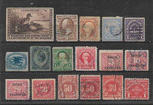 VERY NICE OLD SELECTION OF USA REVENUES,  P/DUE`S,  ETC. UNCATALOGUED.