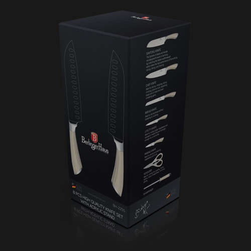 Berlinger Haus BH-2255 8 pcs knife set with stand, beige metallic, SS, Infinity Line