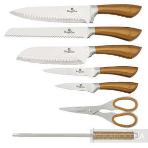 BH-2265 8 pcs knife set with stand, gold metallic, SS, Infinity Line