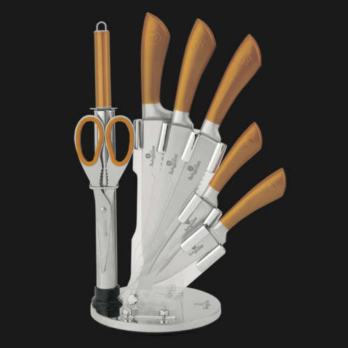 BH-2265 8 pcs knife set with stand, gold metallic, SS, Infinity Line