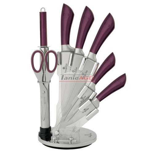 BH-2266 8 pcs knife set with stand, purple metallic SS, Infinity Line