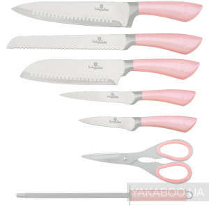 BH-2267 8 pcs knife set with stand, pink metallic SS, Infinity Line