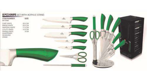Berlinger Haus BH-2268 8 pcs knife set with stand, green metallic SS, Infinity Line