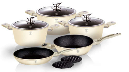 Berlinger Haus 10-Piece Marble Coating Induction Cookware Set , Cream Metallic Line