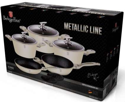 Berlinger Haus 10-Piece Marble Coating Induction Cookware Set , Cream Metallic Line
