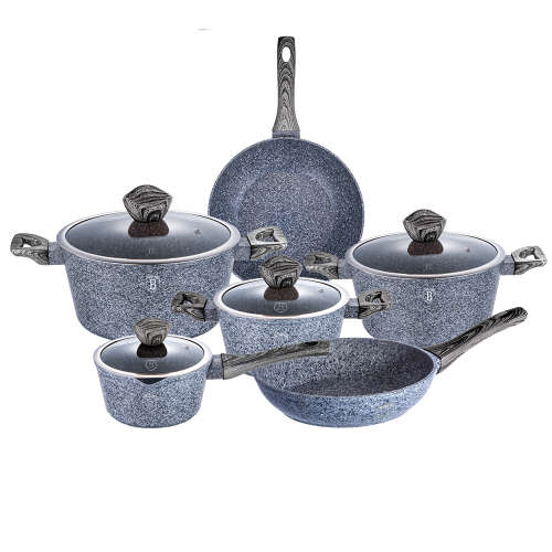 Berlinger Haus 10-Piece Marble Coating Forest Line Cookware Set Smoked Wood,BH-1577