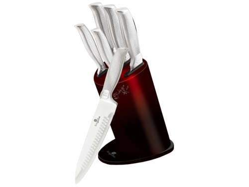 BH-2282 6 pcs knife set with stand, burgundy-black, Kikoza Collection