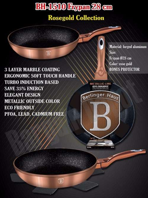 Berlinger Haus 28cm Marble Fry Pan - Rose Gold Metallic Line BH-1510