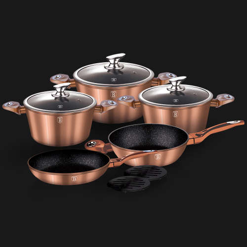 BH-1220 10 pcs cookware set, Rose-gold Metallic Line