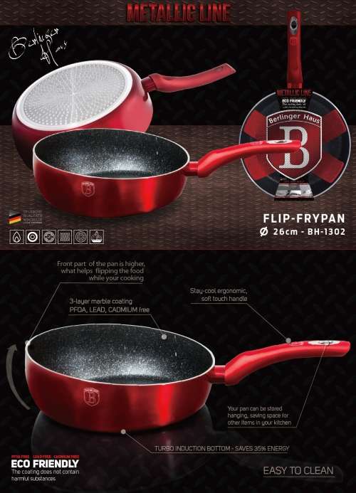 BH-1302 Flip Frypan 26 cm, Burgundy Metallic Line