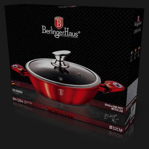 BH-1264 Shallow pot with lid 32 cm, Burgundy Metallic Line