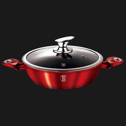 BH-1264 Shallow pot with lid 32 cm, Burgundy Metallic Line