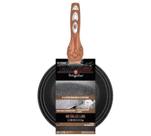 BH-1278 3 pcs frypan set, Rose-gold Metallic Line