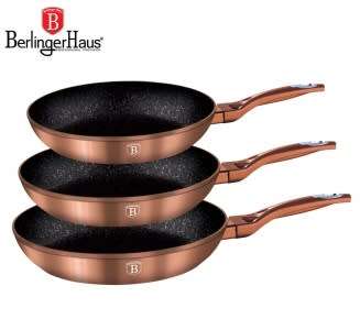 BH-1278 3 pcs frypan set, Rose-gold Metallic Line